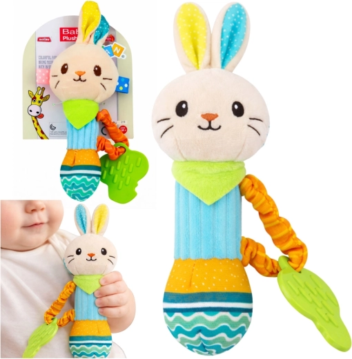 Zornăitoare de pluș iepuraș cu mușcărică și piuitoare pentru bebeluși