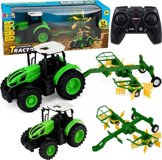 Tractor agricol RC cu greblă adunătoare 1:24, 2,4 GHz, lumini LED