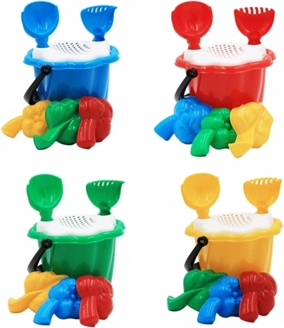 Mini set pentru nisip cu sită și forme de fructe
