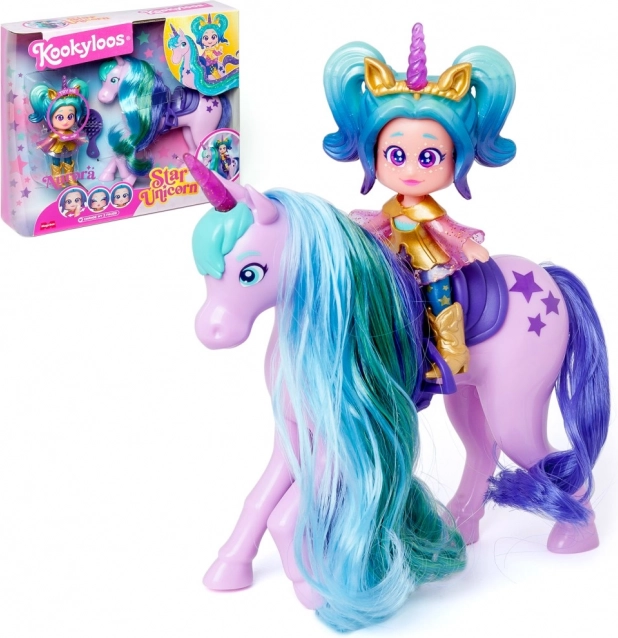 Păpușă KookyLoos Star Unicorn – Aurora cu unicorn și accesorii