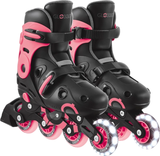 Role inline pentru copii Go Skates Lights cu roată frontală luminoasă, negru-roz (EU 34–37)
