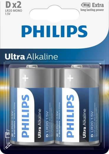 Philips Ultra Alkaline baterii D (LR20), 1,5 V – 2 buc