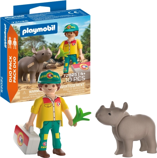 Playmobil Duo Pack – îngrijitor cu rinocer și accesorii
