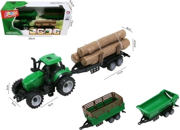 Tractor verde cu 3 remorci 18 cm