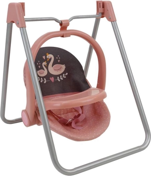 Set 3 în 1 pentru păpuși Lebădă – scăunel de masă, leagăn și scaun auto