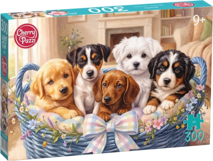 Puzzle Cherry Pazzi Cățeluși în coș, 300 de piese