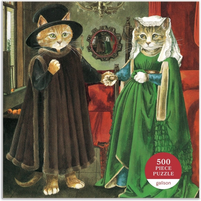 puzzle pătrat meowsterpiece: căsătoria arnolfini 500 piese