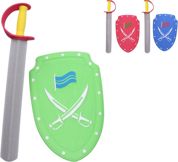 Sabie și scut din spumă, culoare roșie, 57 cm