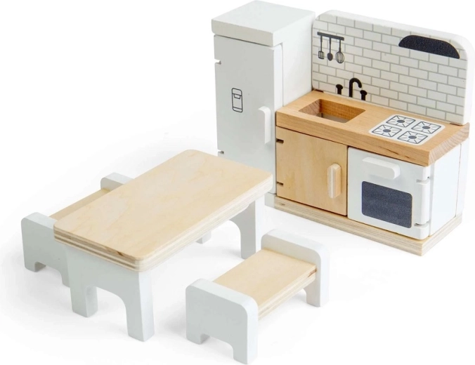 Set de bucătărie din lemn Bigjigs Toys pentru căsuța de păpuși