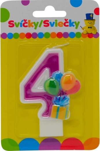 Lumânare de aniversare numărul 4 cu baloane