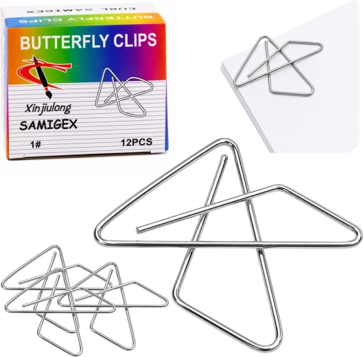 Cleme de birou tip fluturaș din metal, 64 mm, 12 buc.