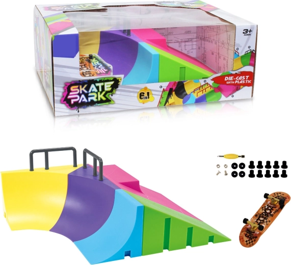 Skatepark modular 6 în 1 cu quarter pipe și fingerboard