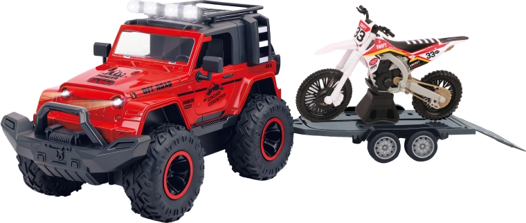 Mașină off-road cu remorcă și motocicletă cu efecte luminoase și sonore 43 cm