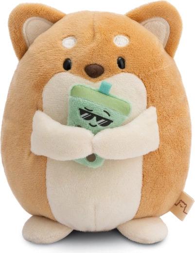 Shiba Inu Hiro de pluș MyMochi 16 cm cu bubble tea în ambalaj cadou