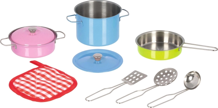 Set colorat de gătit pentru copii din metal – 9 piese