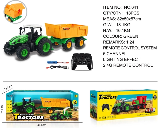 Tractor cu telecomandă cu remorcă galbenă basculabilă 1:24
