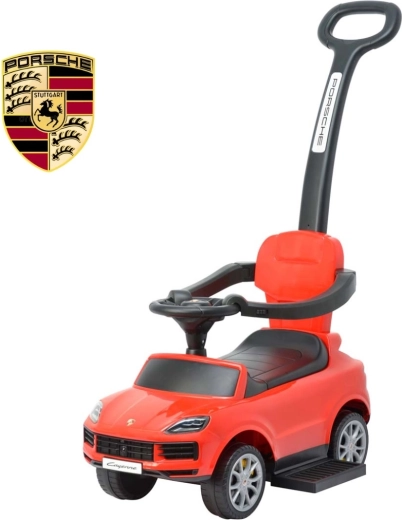 Bicicletă fără pedale pentru copii cu mâner de ghidare Porsche Cayenne roșie