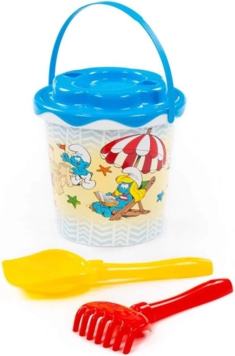 Set de nisip Ștrumfii găleată cu sită SOARELUI