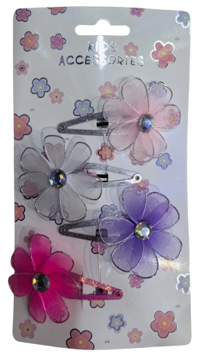 PINK set de agrafe de păr cu flori din tul, mix de culori (4 buc.)