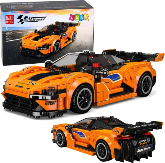 Set de construcție mașină sport portocalie cu vitrină, 423 de piese