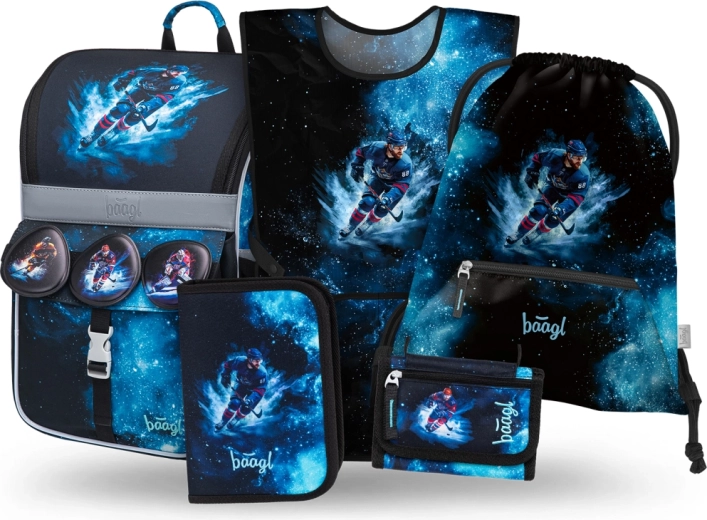 Set școlar Baagl Zippy Hochei – ghiozdan tip servietă, penar, săculeț, portofel și vestă reflectorizantă