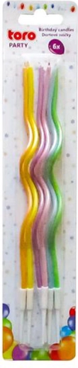 Lumânări spiralate sidefate cu suport, 6 buc (13 × 0,2 cm), mix de culori