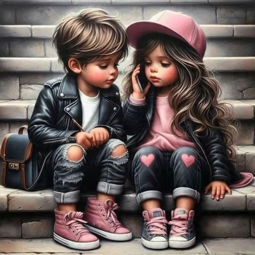 NORIMPEX Pictură pe numere Fetiță dulce cu băiat pe scări 40 × 50 cm