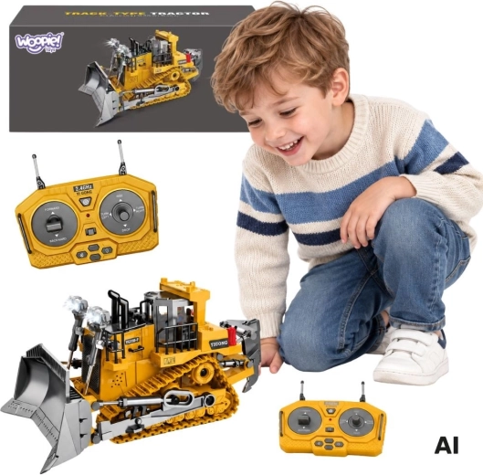 Buldozer pe șenile Woopie cu telecomandă, lumini și sunete