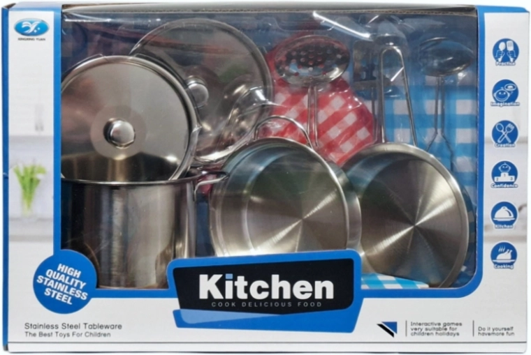 Set de bucătărie din veselă metalică pentru copii