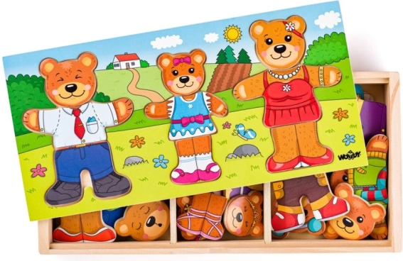 Puzzle de îmbrăcat din lemn - familia de ursuleți