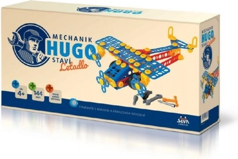 Set de construcție HUGO Avion cu unelte 144 piese, plastic, în cutie 31x16x7 cm