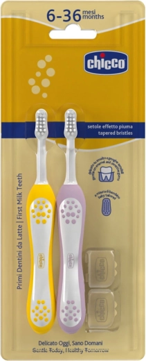 Chicco set de periuțe de dinți pentru copii Lilac-Mustard 6–36 luni, 2 buc