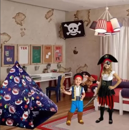 Cort tipi pentru copii cu motiv rechini 150 × 150 × 125 cm