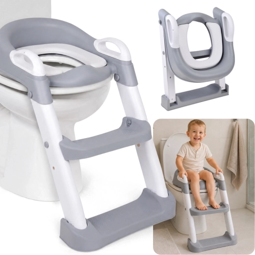 Reducție pliabilă pentru toaletă pentru copii, cu scară și șezut moale, până la 25 kg