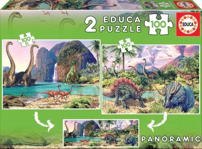 puzzle panoramică lumea dinozaurilor 2×100 piese