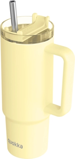 Cana termică din oțel inoxidabil Quokka Vibe, galben pastel (Drop Safe), cu pai din inox 880 ml