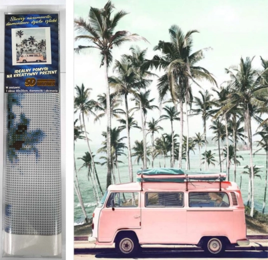 Pictură cu diamante Autobuz roz 30x40 cm