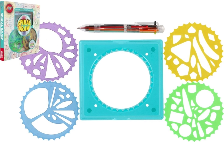 Set Inspiro pentru desenare spiralată cu șabloane și pix în șase culori