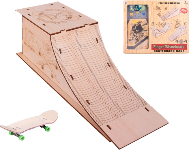skateboard de 10 cm cu rampă din lemn – set mini fingerboard din metal