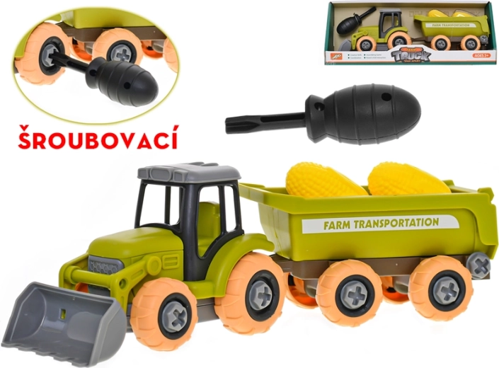 Tractor cu mecanism cu șuruburi cu remorcă și porumb 28 cm