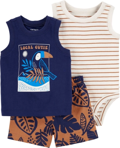 Set Carter’s din 3 piese pentru bebeluș: body fără mâneci, maieu și pantaloni scurți Navy Bird (băiat)