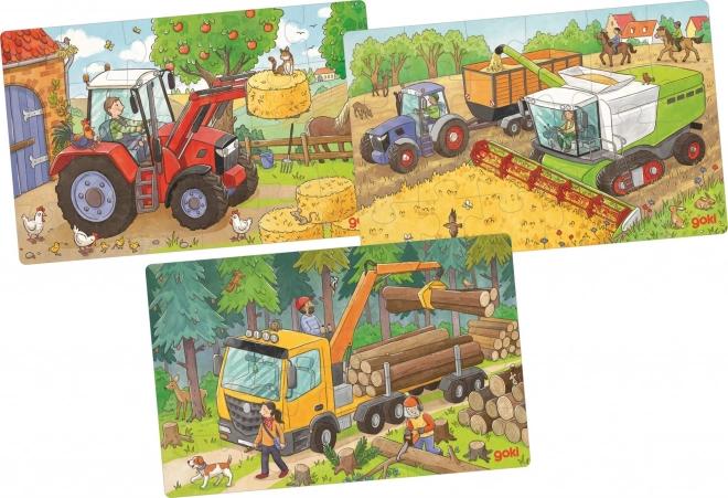 Puzzle din lemn Goki - mașini agricole