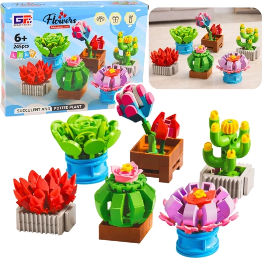 Set de construcție flori în ghivece 245 piese, 6 modele