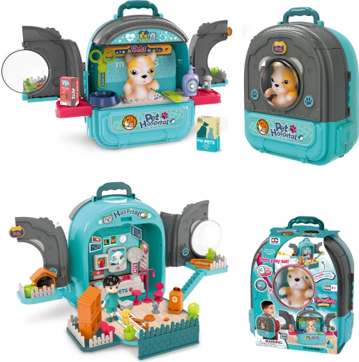 Spital veterinar pentru animale în rucsac 3‑în‑1 albastru