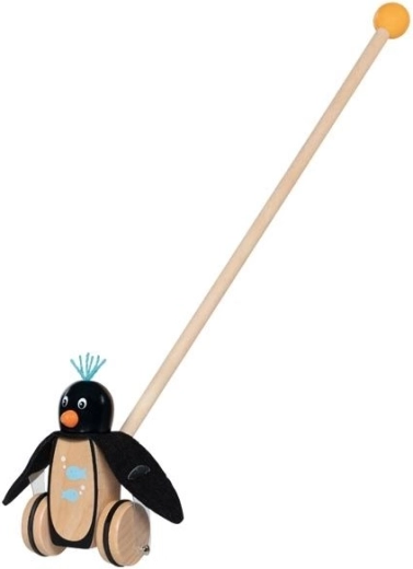 Pinguin din lemn cu împingere, cu aripioare din fetru
