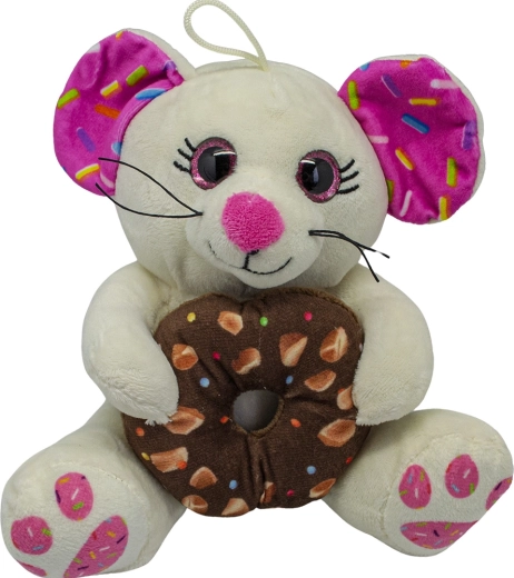 Șoarece de pluș cu donut alb 20 cm
