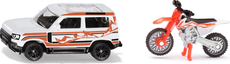 Set Siku Land Rover Defender și motocicletă de motocros KTM 450 SX-F