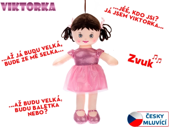 Păpușă textilă vorbitoare Viktorka 32 cm – roz deschis