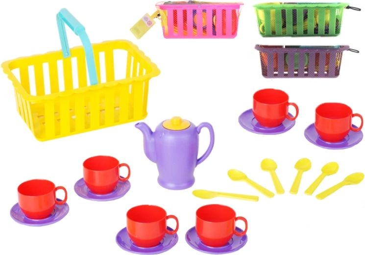 Set de ceai din plastic în coș pentru copii