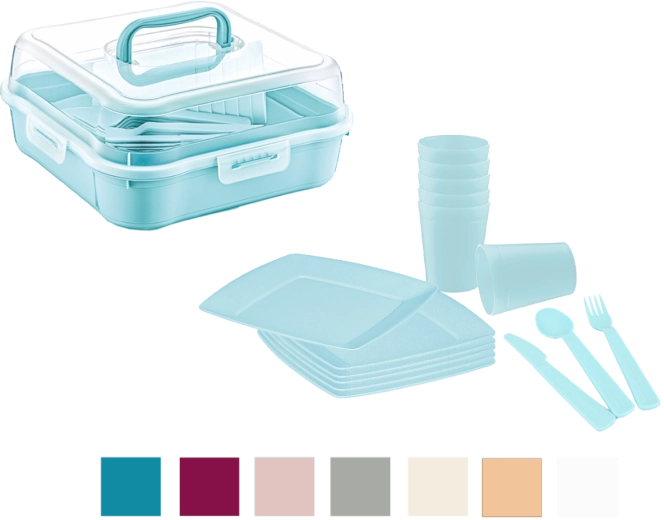 Set de picnic pentru 6 persoane, 32 piese, fără BPA, în cutie portabilă
